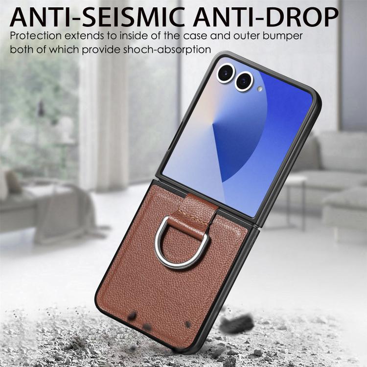 For Galaxy Z Flip7 5G Litchi Texture Leather Ring Phone Case
