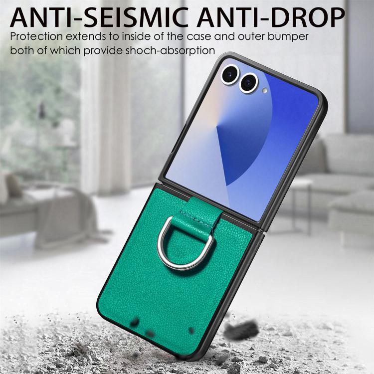 For Galaxy Z Flip7 5G Litchi Texture Leather Ring Phone Case