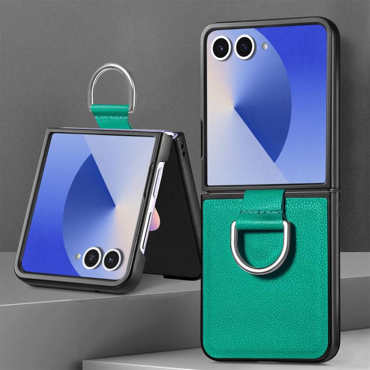 For Galaxy Z Flip7 5G Litchi Texture Leather Ring Phone Case