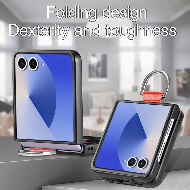 For Galaxy Z Flip7 5G Litchi Texture Leather Ring Phone Case