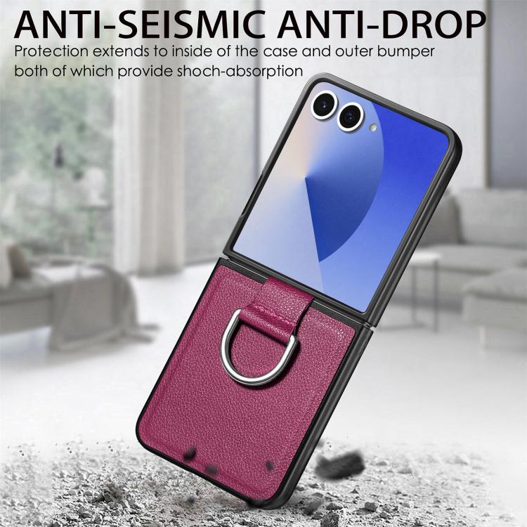 For Galaxy Z Flip7 5G Litchi Texture Leather Ring Phone Case