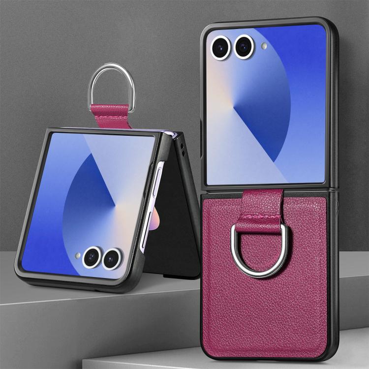 For Galaxy Z Flip7 5G Litchi Texture Leather Ring Phone Case