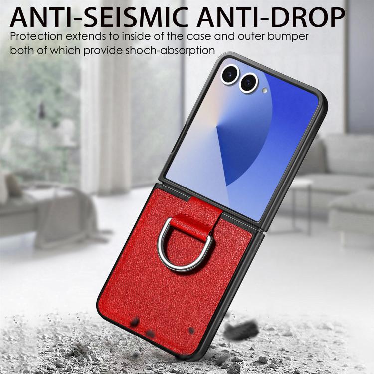 For Galaxy Z Flip7 5G Litchi Texture Leather Ring Phone Case