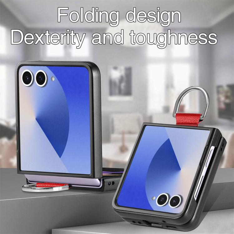 For Galaxy Z Flip7 5G Litchi Texture Leather Ring Phone Case