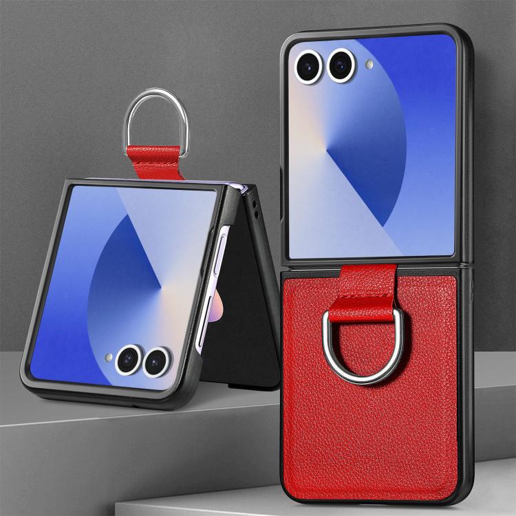 For Galaxy Z Flip7 5G Litchi Texture Leather Ring Phone Case