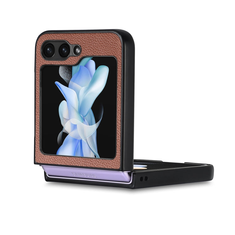 For Samsung Galaxy Z Flip6 / Flip7 FE Litchi Texture Leather Fold Phone Case