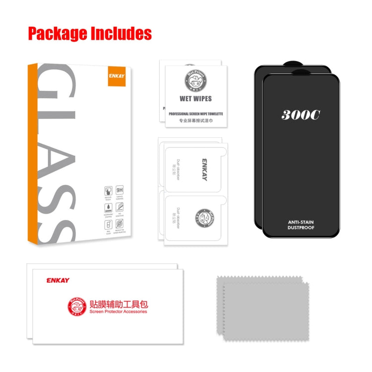 For iPhone 14 Pro Max 2pcs ENKAY 300C Super Large Arc Full Coverage High Aluminum-silicon Tempered Glass Film Black