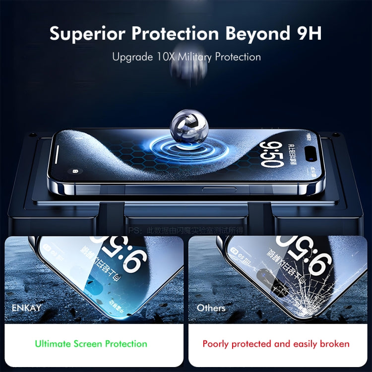 For iPhone 15 Plus / 16 Plus 2pcs ENKAY 300C Super Large Arc Full Coverage High Aluminum-silicon Tempered Glass Film Black