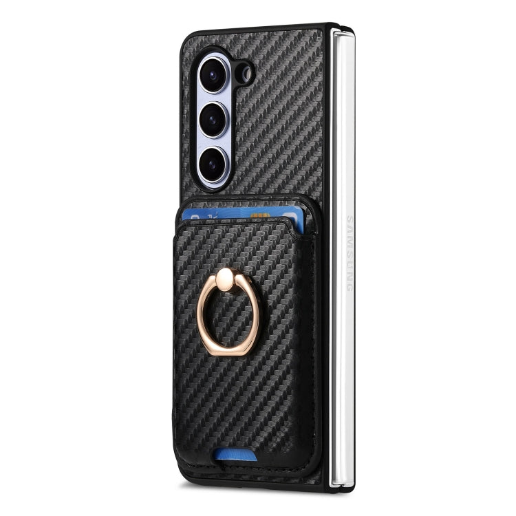 For Samsung Galaxy Z Fold6 Carbon Fiber Ring Card Bag Magsafe Phone Case