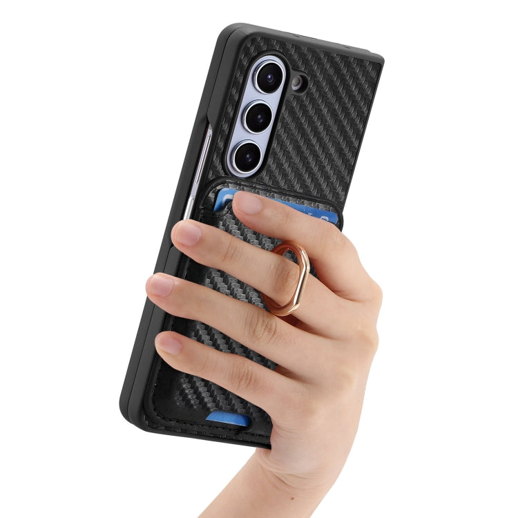 For Samsung Galaxy Z Fold6 Carbon Fiber Ring Card Bag Magsafe Phone Case