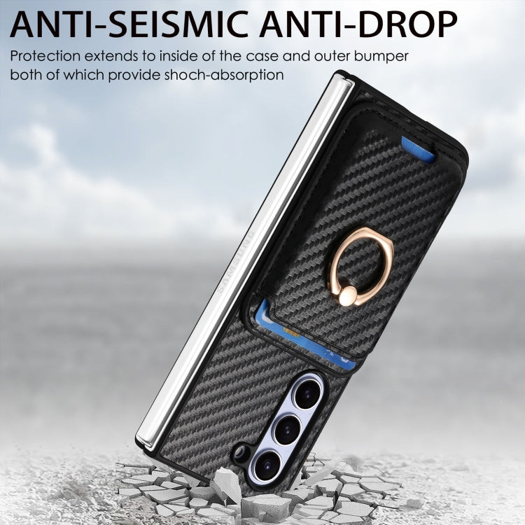 For Samsung Galaxy Z Fold6 Carbon Fiber Ring Card Bag Magsafe Phone Case