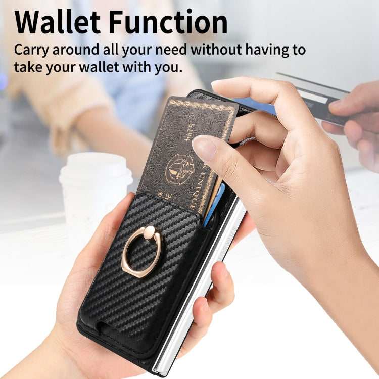 For Samsung Galaxy Z Fold6 Carbon Fiber Ring Card Bag Magsafe Phone Case