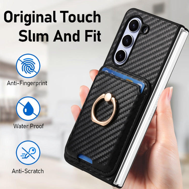 For Samsung Galaxy Z Fold6 Carbon Fiber Ring Card Bag Magsafe Phone Case