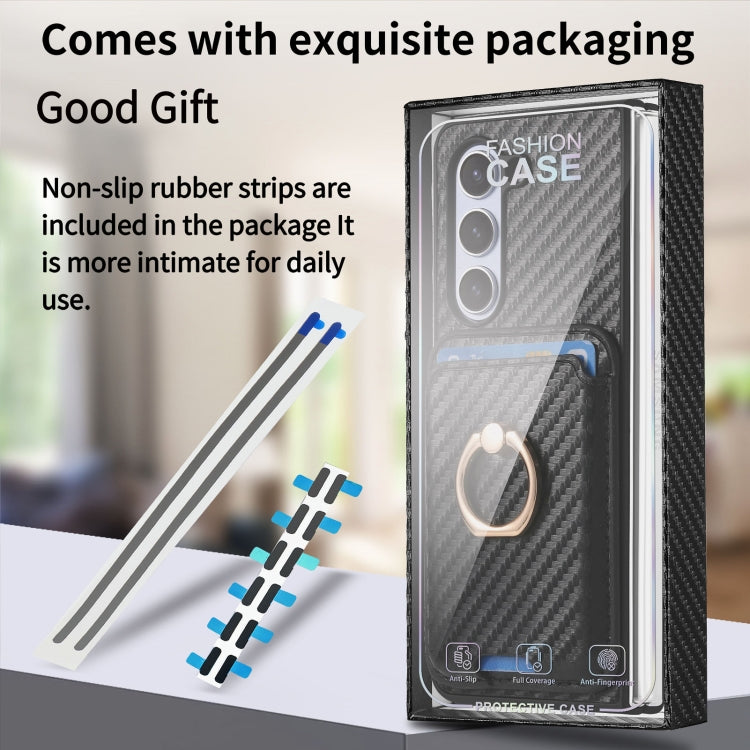 For Samsung Galaxy Z Fold6 Carbon Fiber Ring Card Bag Magsafe Phone Case