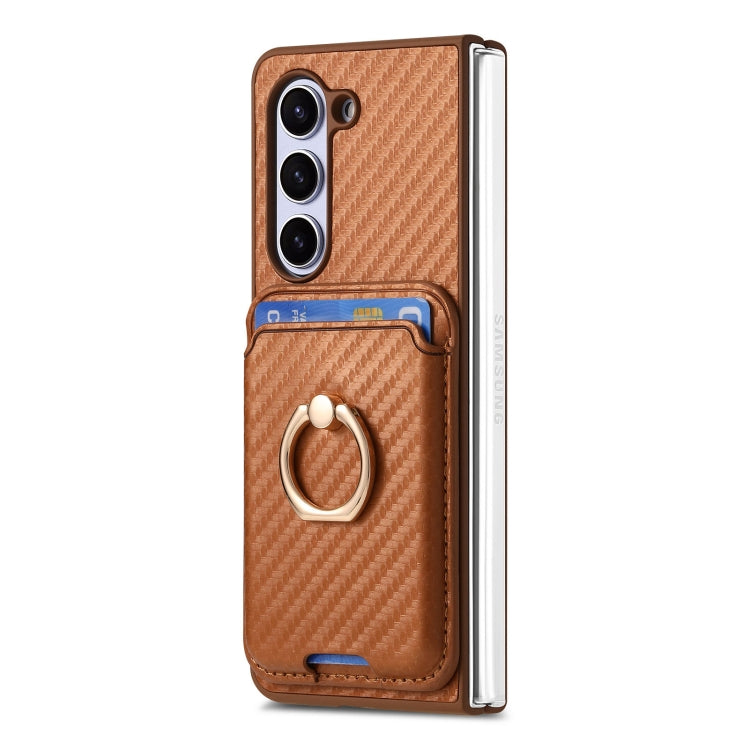 For Samsung Galaxy Z Fold6 Carbon Fiber Ring Card Bag Magsafe Phone Case
