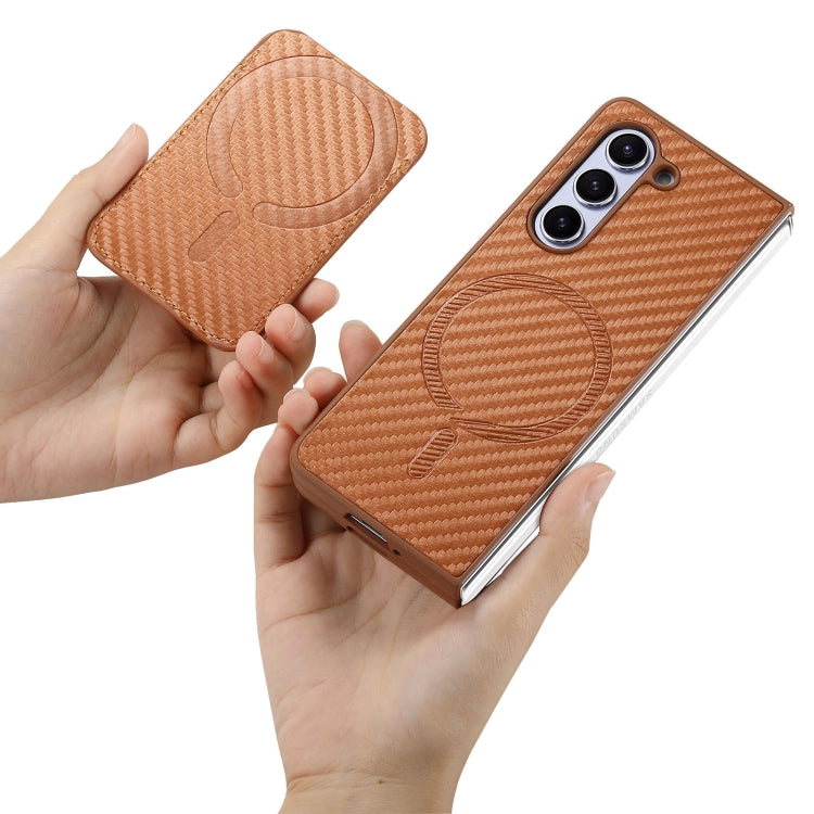 For Samsung Galaxy Z Fold6 Carbon Fiber Ring Card Bag Magsafe Phone Case