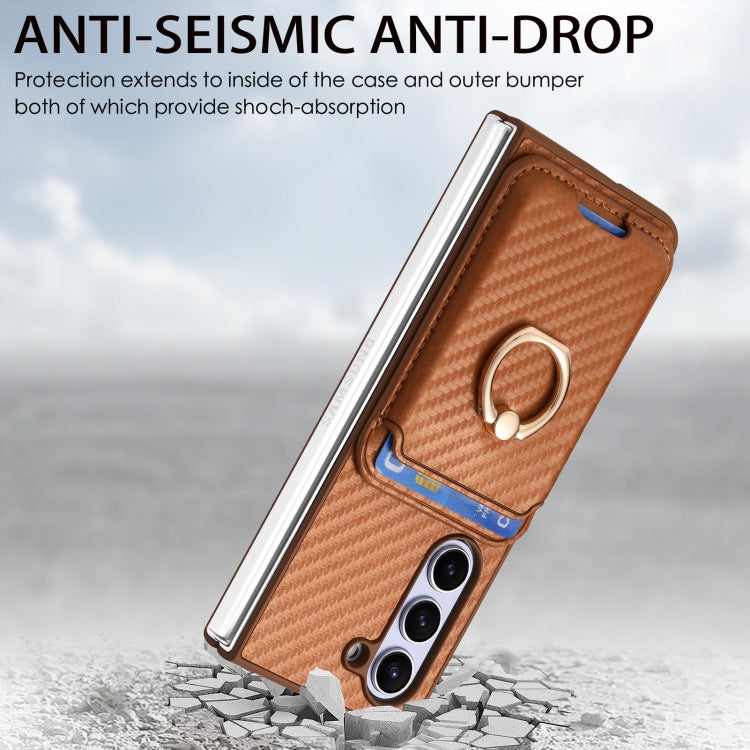For Samsung Galaxy Z Fold6 Carbon Fiber Ring Card Bag Magsafe Phone Case