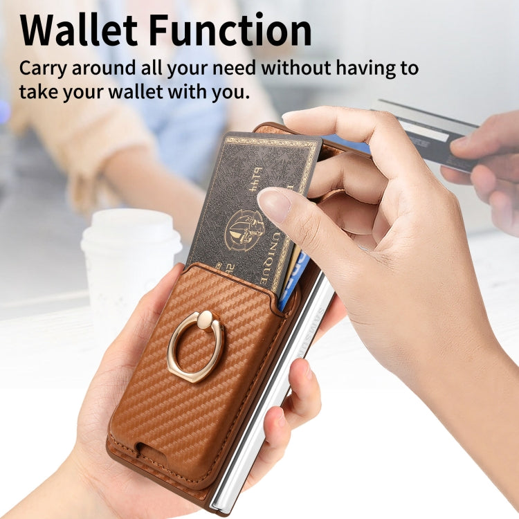 For Samsung Galaxy Z Fold6 Carbon Fiber Ring Card Bag Magsafe Phone Case