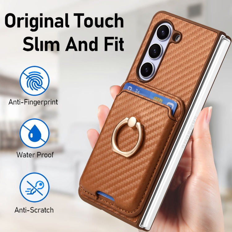 For Samsung Galaxy Z Fold6 Carbon Fiber Ring Card Bag Magsafe Phone Case