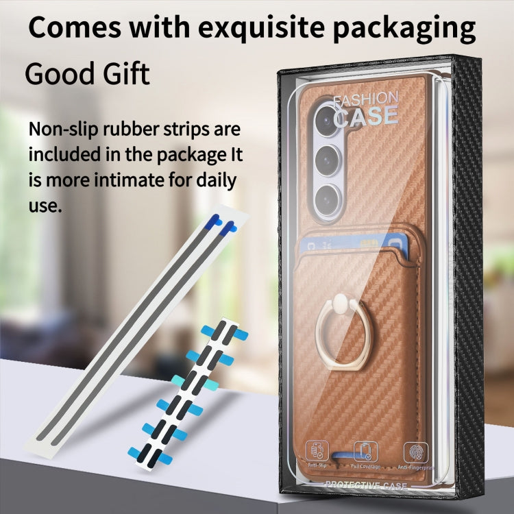 For Samsung Galaxy Z Fold6 Carbon Fiber Ring Card Bag Magsafe Phone Case
