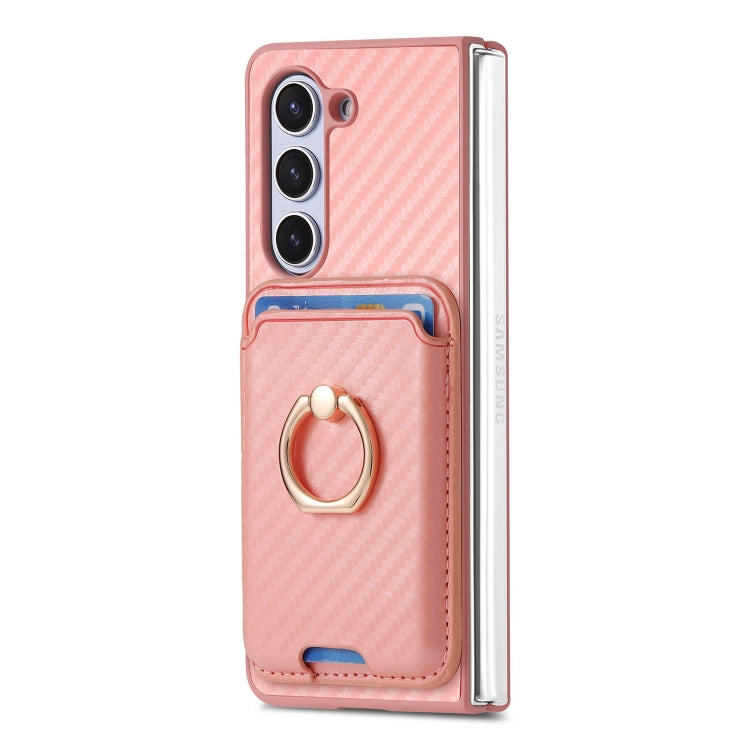 For Samsung Galaxy Z Fold6 Carbon Fiber Ring Card Bag Magsafe Phone Case