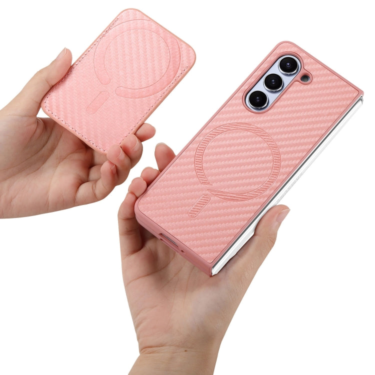 For Samsung Galaxy Z Fold6 Carbon Fiber Ring Card Bag Magsafe Phone Case