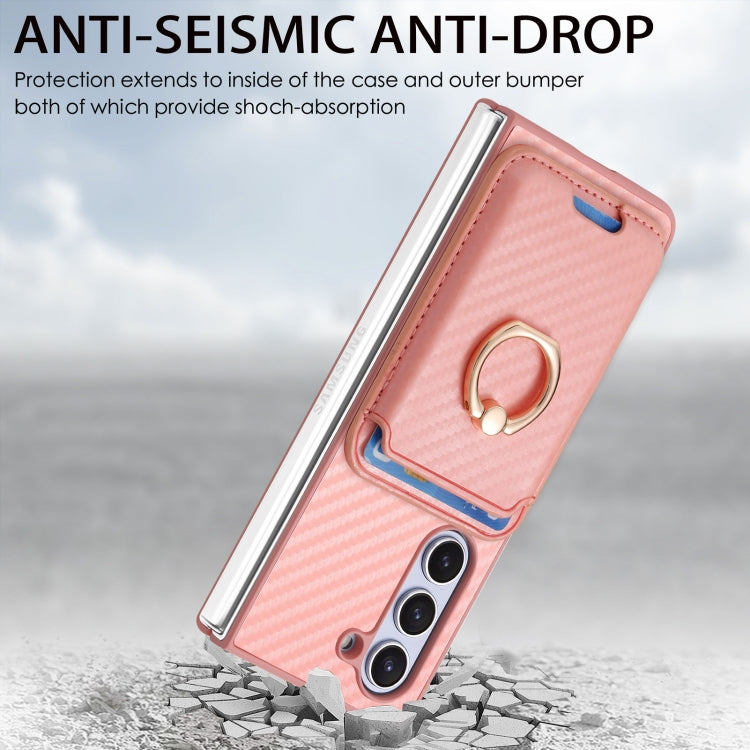 For Samsung Galaxy Z Fold6 Carbon Fiber Ring Card Bag Magsafe Phone Case