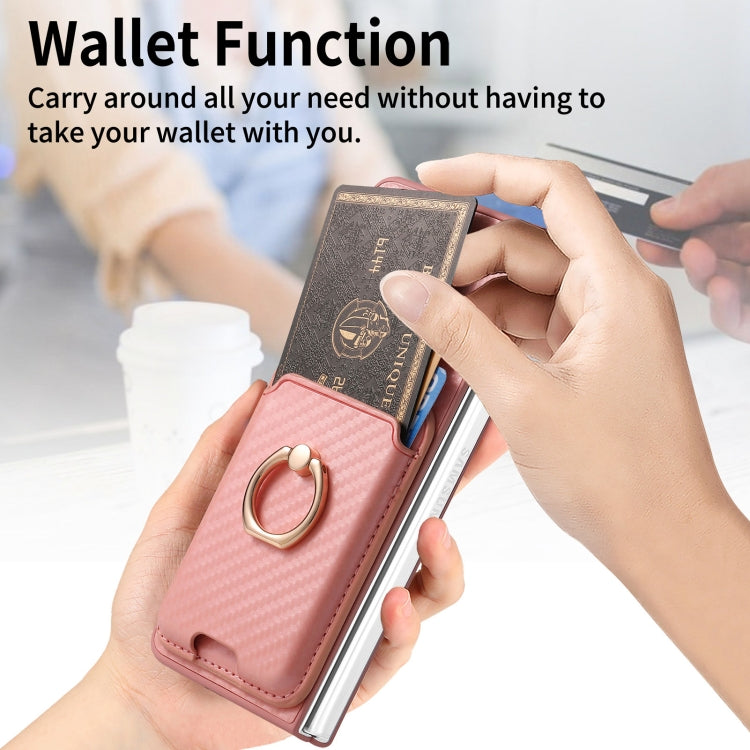 For Samsung Galaxy Z Fold6 Carbon Fiber Ring Card Bag Magsafe Phone Case