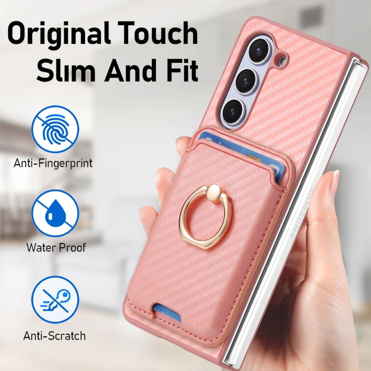 For Samsung Galaxy Z Fold6 Carbon Fiber Ring Card Bag Magsafe Phone Case