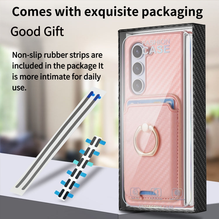 For Samsung Galaxy Z Fold6 Carbon Fiber Ring Card Bag Magsafe Phone Case