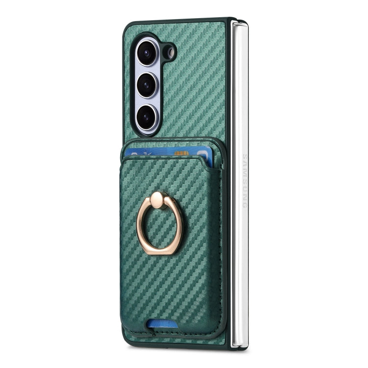 For Samsung Galaxy Z Fold6 Carbon Fiber Ring Card Bag Magsafe Phone Case