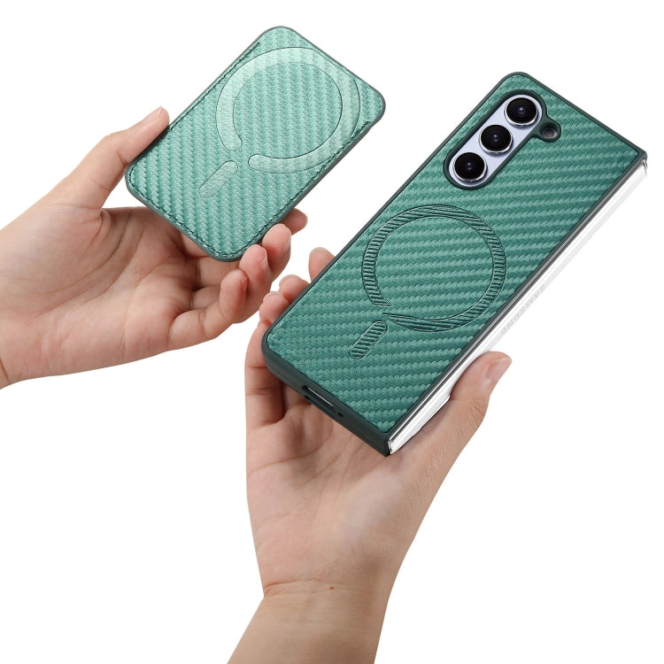 For Samsung Galaxy Z Fold6 Carbon Fiber Ring Card Bag Magsafe Phone Case