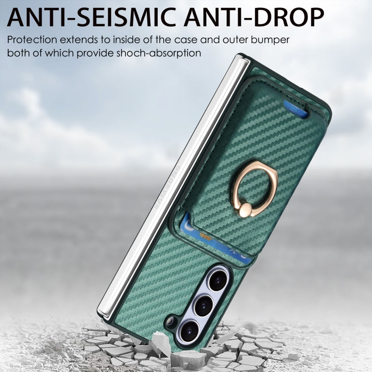 For Samsung Galaxy Z Fold6 Carbon Fiber Ring Card Bag Magsafe Phone Case
