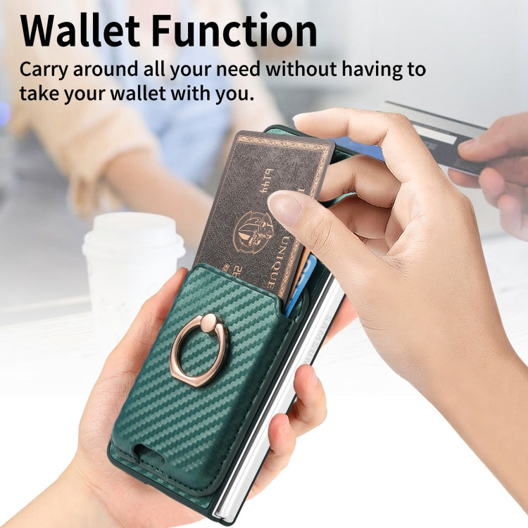 For Samsung Galaxy Z Fold6 Carbon Fiber Ring Card Bag Magsafe Phone Case