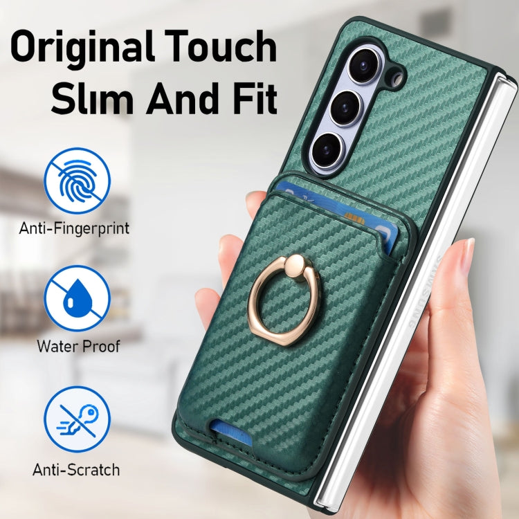 For Samsung Galaxy Z Fold6 Carbon Fiber Ring Card Bag Magsafe Phone Case