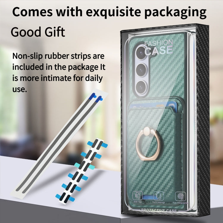 For Samsung Galaxy Z Fold6 Carbon Fiber Ring Card Bag Magsafe Phone Case