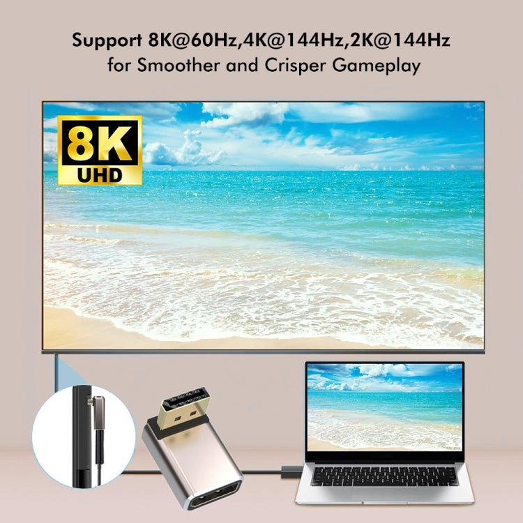 JUNSUNMAY 8K 60Hz PD1.4 Male Displayport to Female Displayport Adapter Converter, Angle:Down