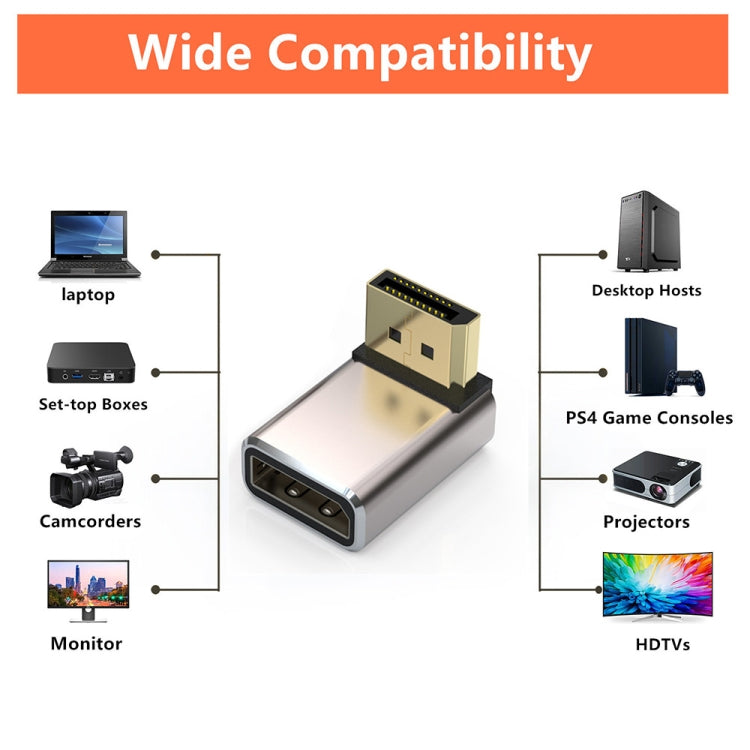 JUNSUNMAY 8K 60Hz PD1.4 Male Displayport to Female Displayport Adapter Converter, Angle:Down