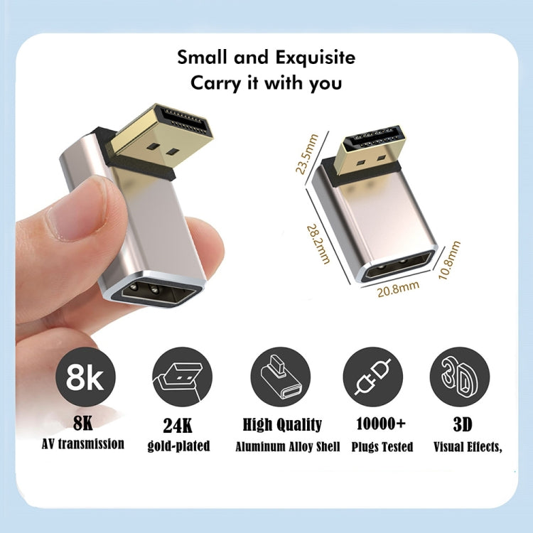JUNSUNMAY 8K 60Hz PD1.4 Male Displayport to Female Displayport Adapter Converter, Angle:Up
