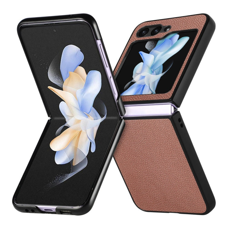 For Samsung Galaxy Z Flip6 / Flip7 FE JUNSUNMAY Lichee Texture Leather Skin PC Folding Phone Case