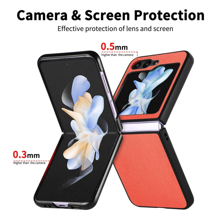 For Samsung Galaxy Z Flip6 / Flip7 FE JUNSUNMAY Lichee Texture Leather Skin PC Folding Phone Case