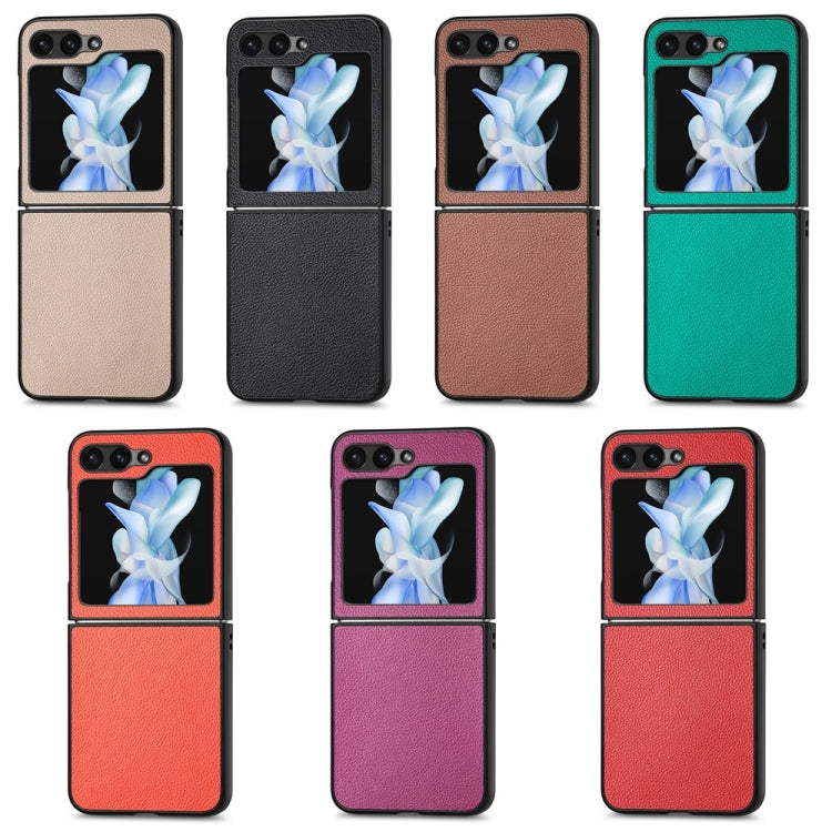 For Samsung Galaxy Z Flip6 / Flip7 FE JUNSUNMAY Lichee Texture Leather Skin PC Folding Phone Case