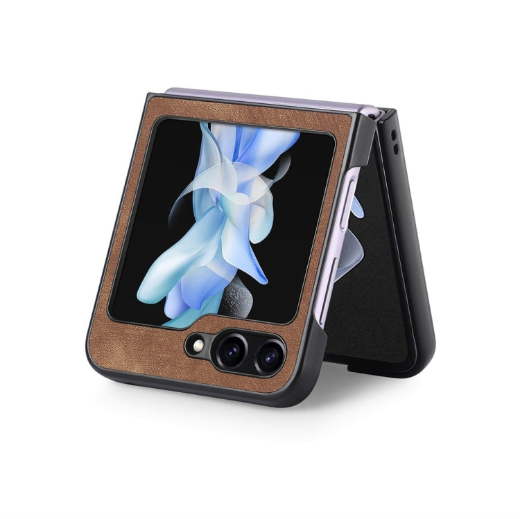 For Samsung Galaxy Z Flip6 / Flip7 FE JUNSUNMAY Retro Pattern Leather Skin PC Folding Phone Case