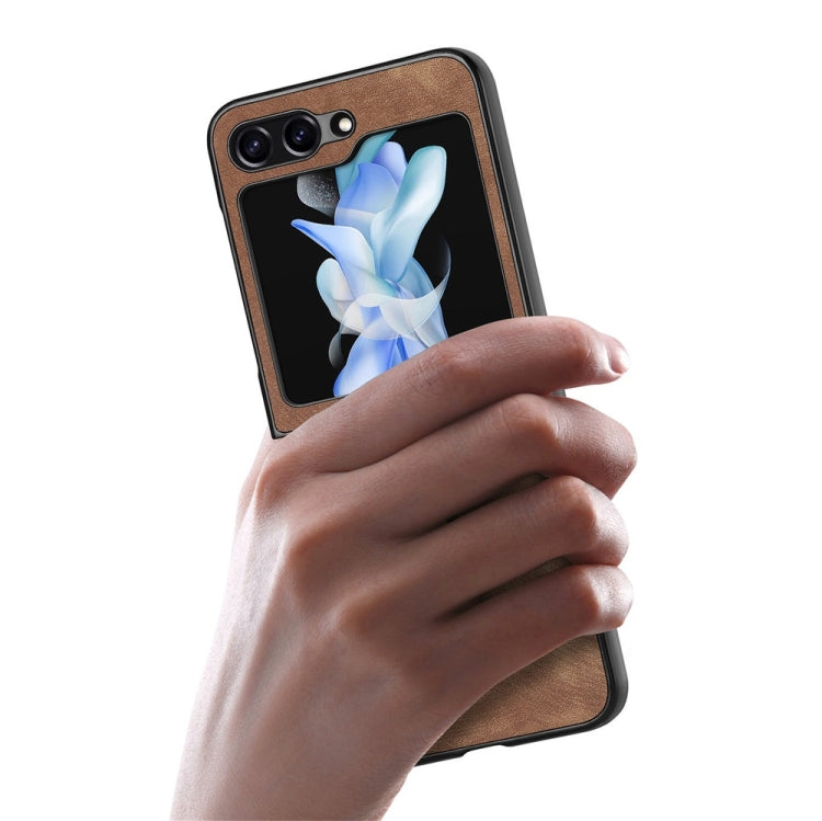For Samsung Galaxy Z Flip6 / Flip7 FE JUNSUNMAY Retro Pattern Leather Skin PC Folding Phone Case