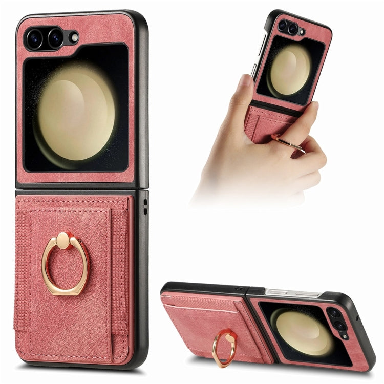 For Samsung Galaxy Z Flip6 / Flip7 FE JUNSUNMAY Retro Leather Skin PC Folding Phone Case with Phone Ring