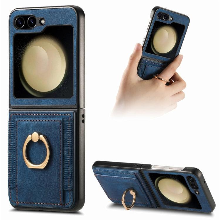 For Samsung Galaxy Z Flip6 / Flip7 FE JUNSUNMAY Retro Leather Skin PC Folding Phone Case with Phone Ring