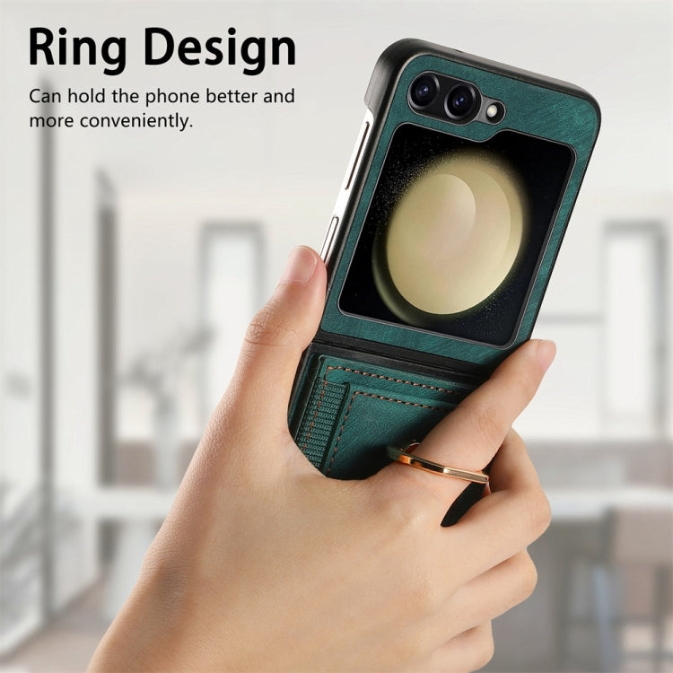 For Samsung Galaxy Z Flip6 / Flip7 FE JUNSUNMAY Retro Leather Skin PC Folding Phone Case with Phone Ring