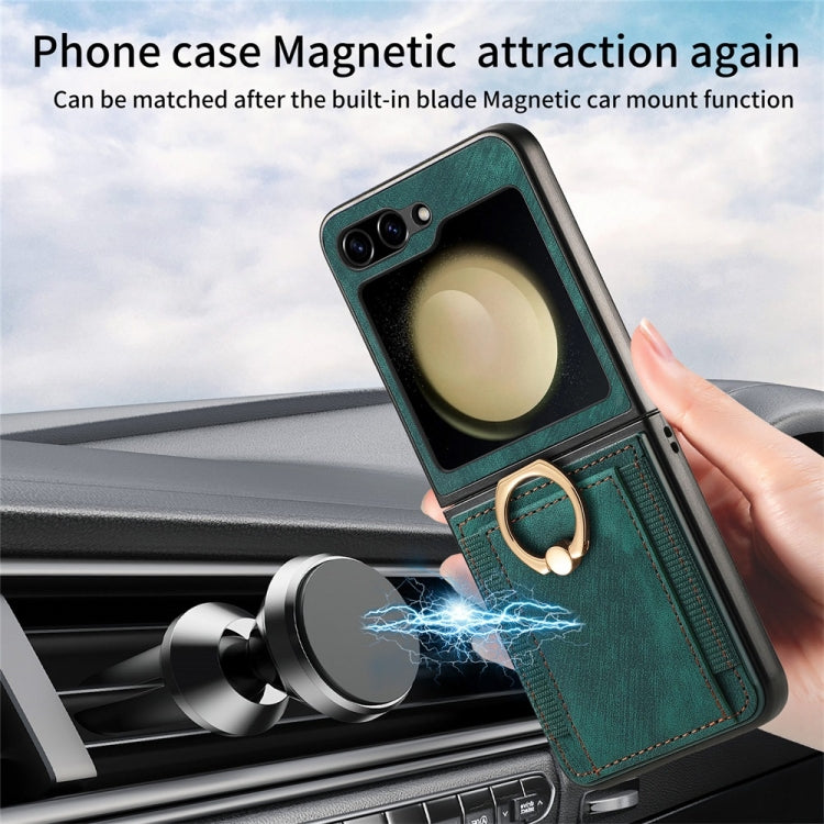 For Samsung Galaxy Z Flip6 / Flip7 FE JUNSUNMAY Retro Leather Skin PC Folding Phone Case with Phone Ring