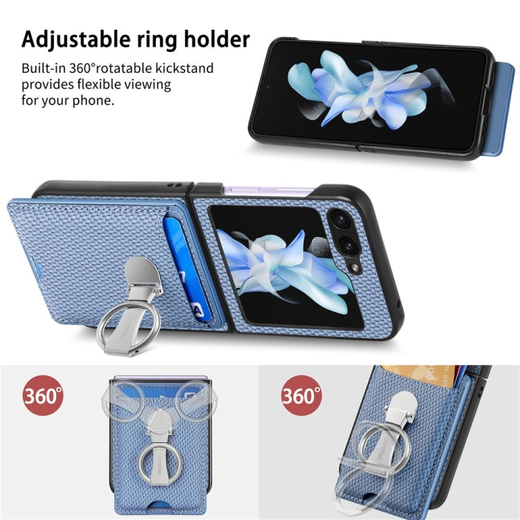 For Samsung Galaxy Z Flip6 / Flip7 FE JUNSUNMAY Carbon Fiber Leather Skin PC Folding Phone Case with Phone Ring