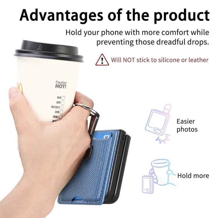 For Samsung Galaxy Z Flip6 / Flip7 FE JUNSUNMAY Carbon Fiber Leather Skin PC Folding Phone Case with Phone Ring